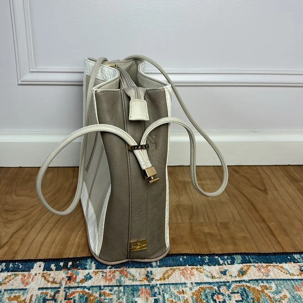 Samoe Style East/West Shopper Handbag/Shoulder Bag Faux Leather Neutral Soft - Image 5