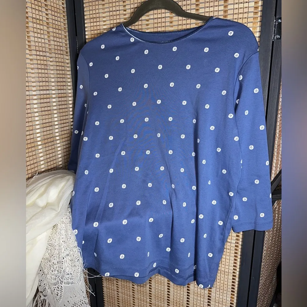 Christoper & Banks 3/4 Slv. Cornflower Bl. Tee with White Sand Dollar Print - Image 3