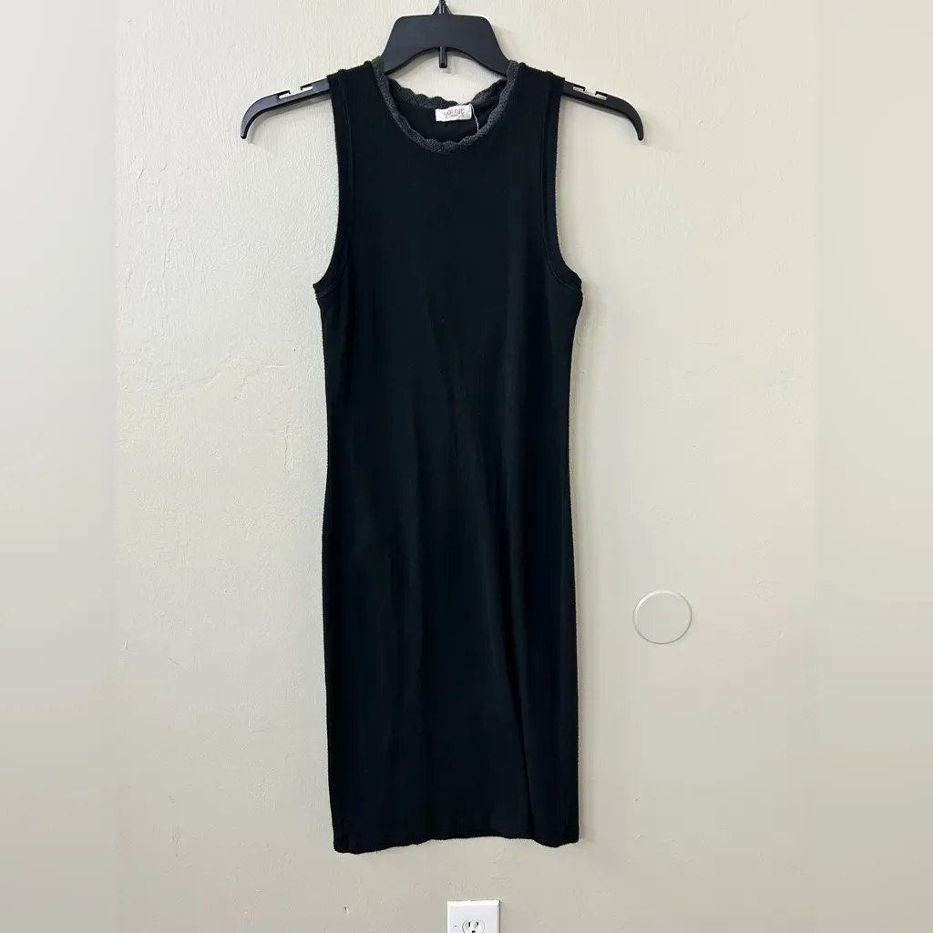 Goldie Lewinter Sleevless Pointelle Trim Rib Dress in Black Sz M - Image 2