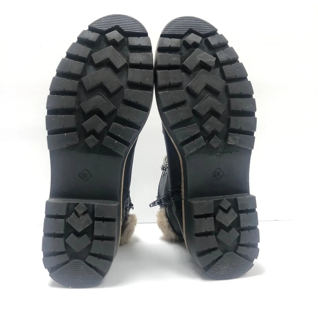 C Steve Madden Alaska Faux Fur Black Leather Combat Women Boots Size 6.5 - Image 10