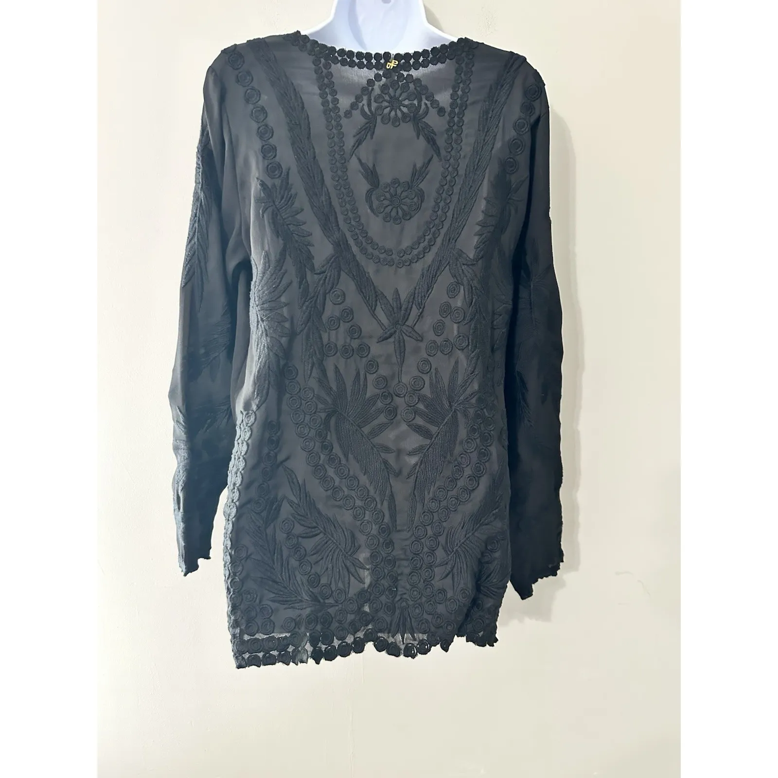 PILYQ BLACK EMBROIDERED MIDNIGHT JANE BEACH LOUNGE COVER-UP DRESS TUNIC Sz M/L - Image 5