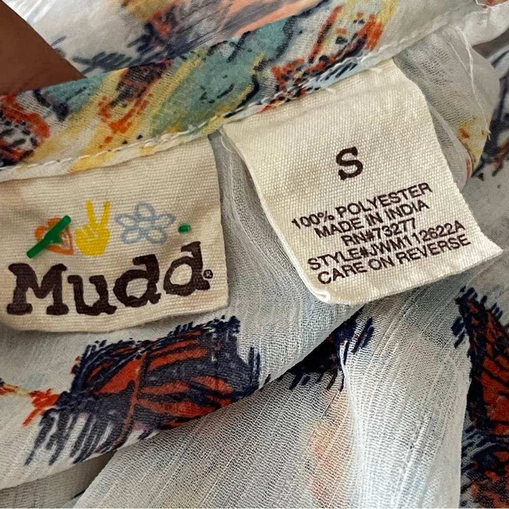 MUDD | Sheer White Butterfly Print Blouse Sz S - Image 5