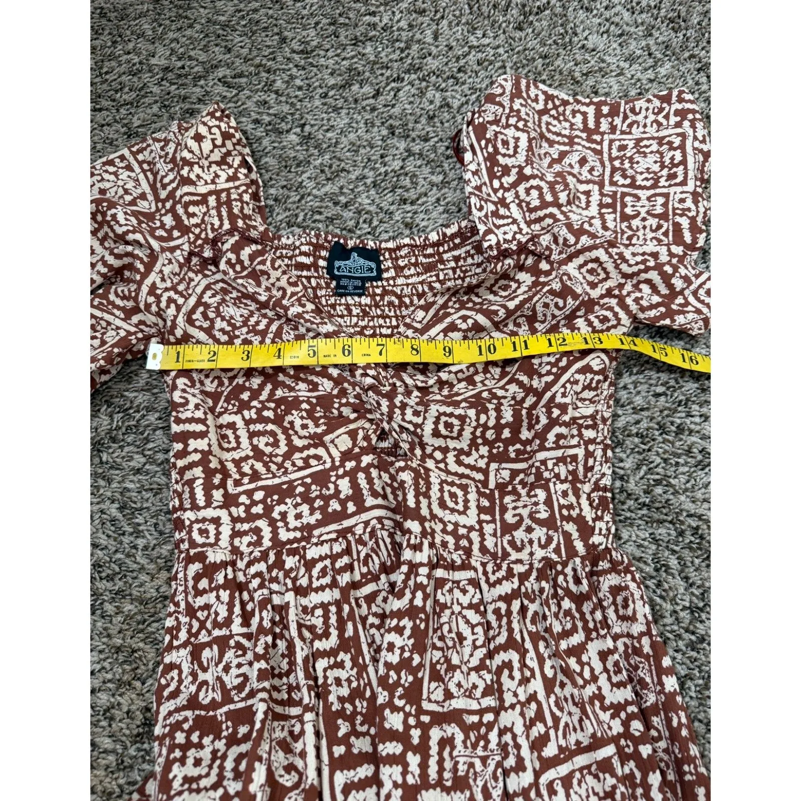 Angie Brown Tiered Babydoll Maxi Dress Womens Sz S Beachy Vacation Feminine Boho - Image 7