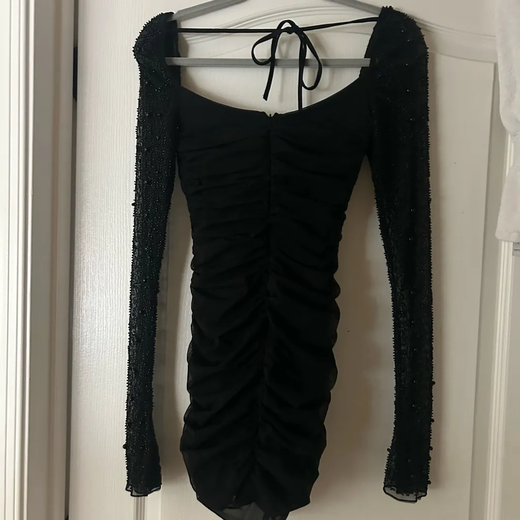 St Germain Embellished Long Sleeve Mini Dress in Black - Image 6