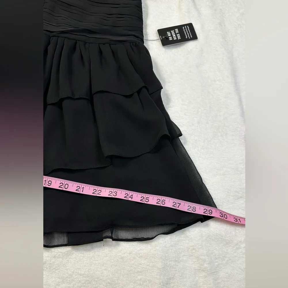 NWT Express Black Mock Neck Long Sleeve Pleated Waist Tiered Ruffle Mini  Dress - Image 7