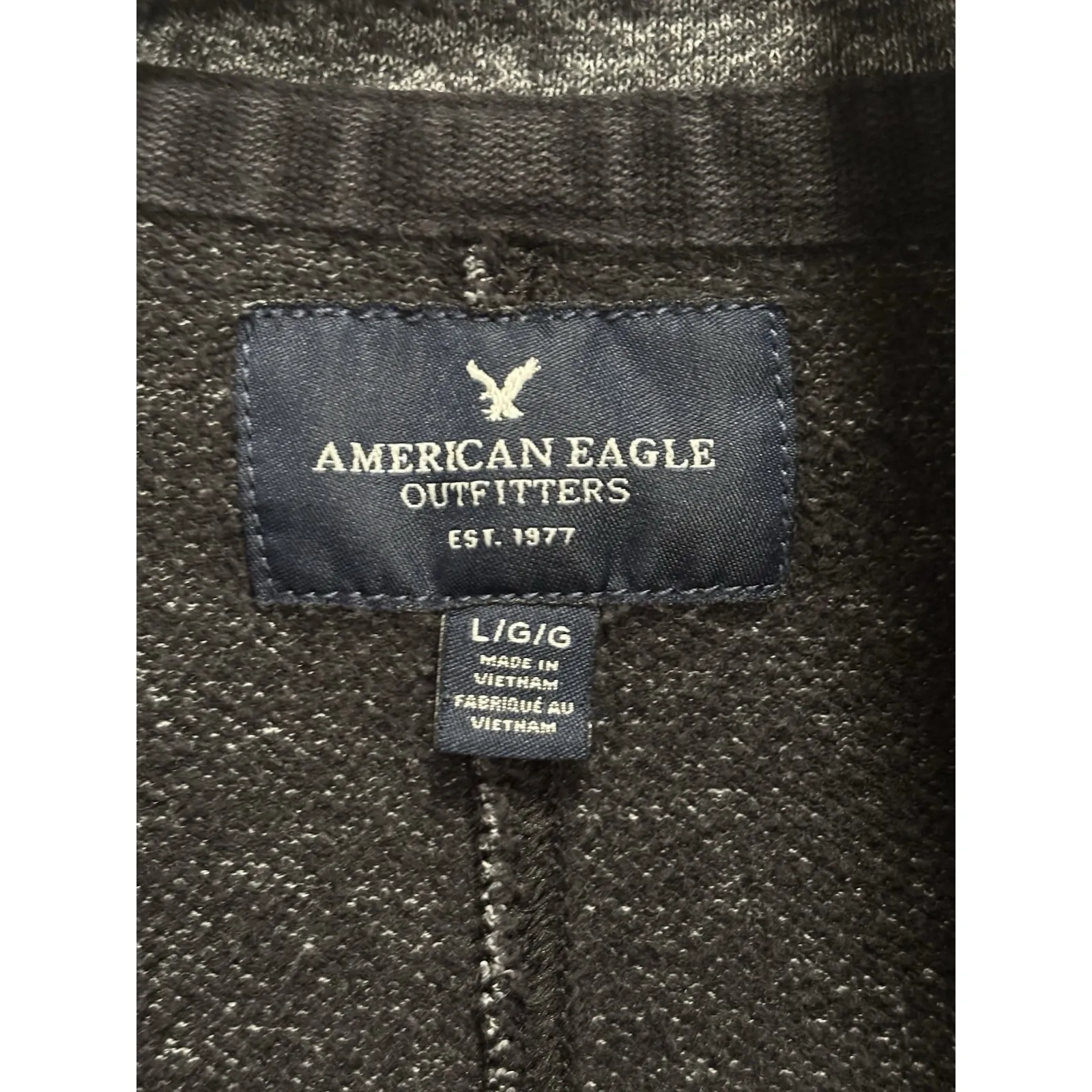 American Eagle  Gray Zip Up‎ Sweat Jacket Zip Pockets Snaps Size Large Warm - Image 2