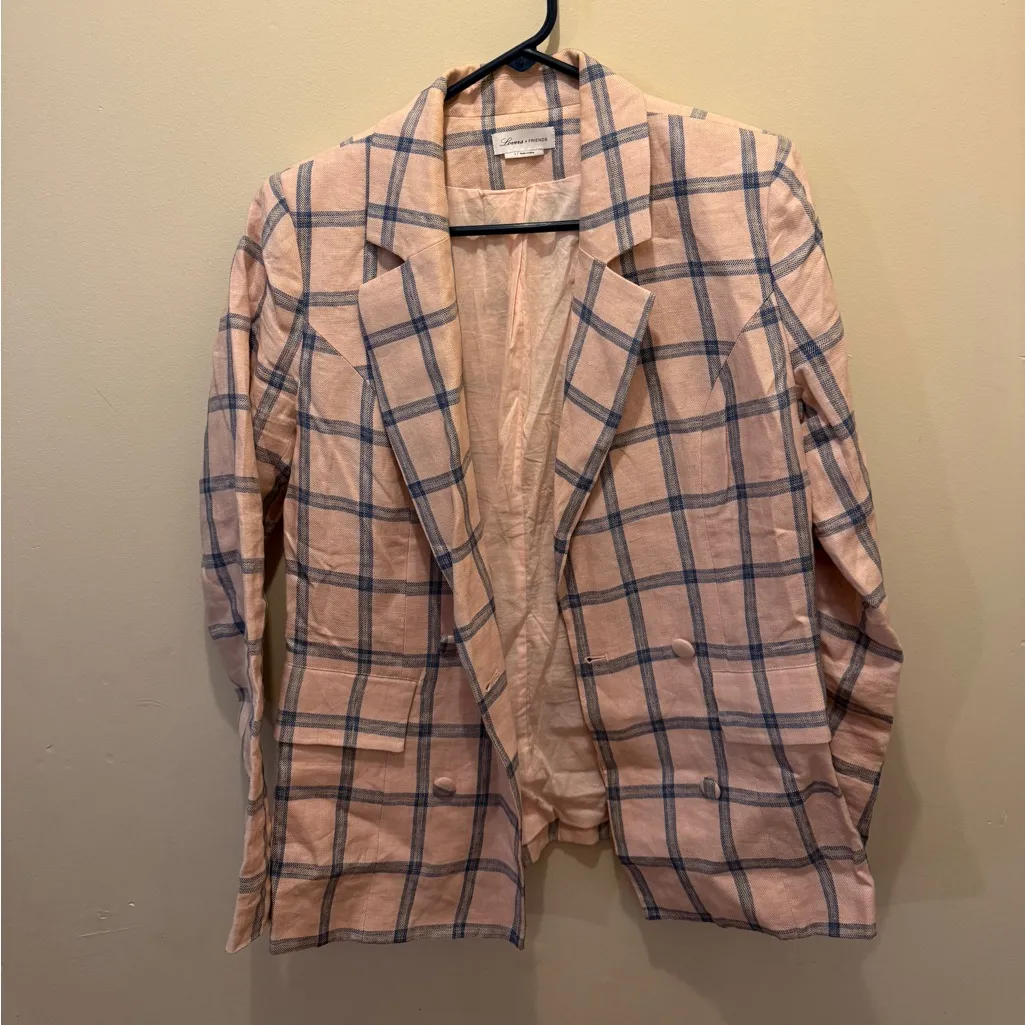 Lovers + Friends Peach Plaid Blazer - Image 3