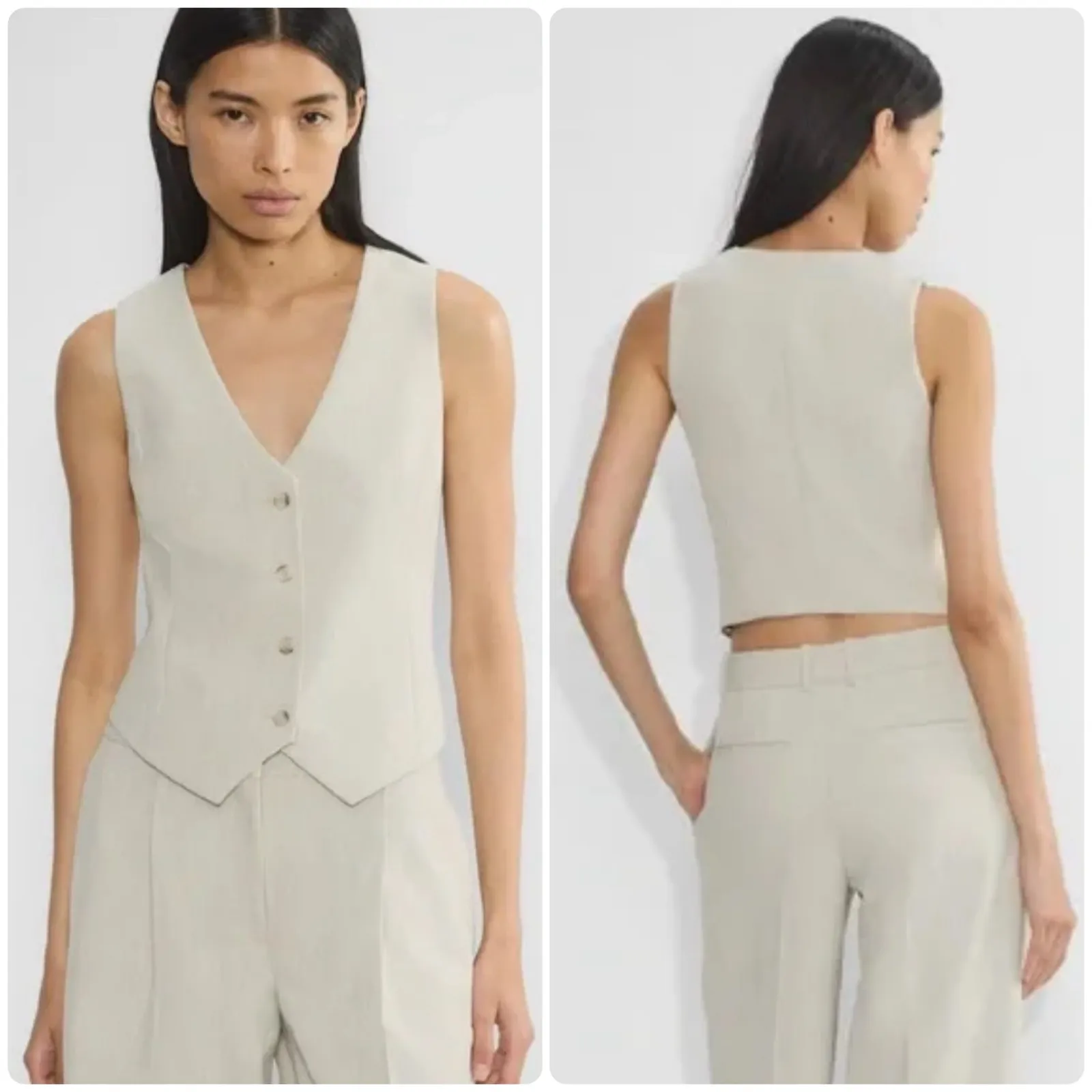 Aritzia Babaton Womens Neutral Preppy Chic V-Neck Button Front Vest Size 10 - Image 2