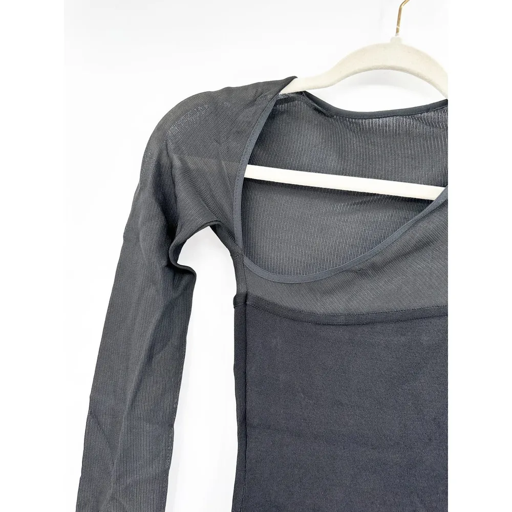 MUGLER Black Asymmetrical Mesh Mini Dress XS - Image 3