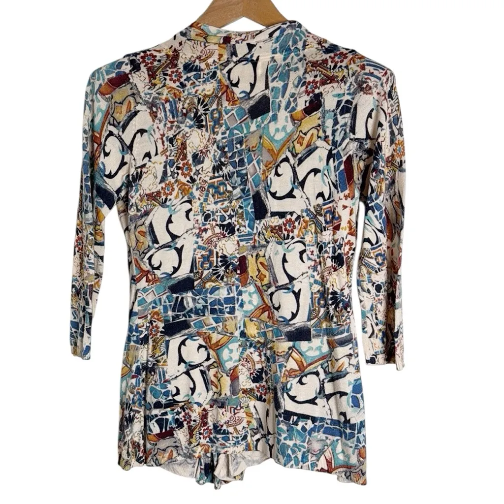 Anthropologie Sparrow Talavera Abstract Geometric Front Hook Draped Cardigan S Blue - Image 2