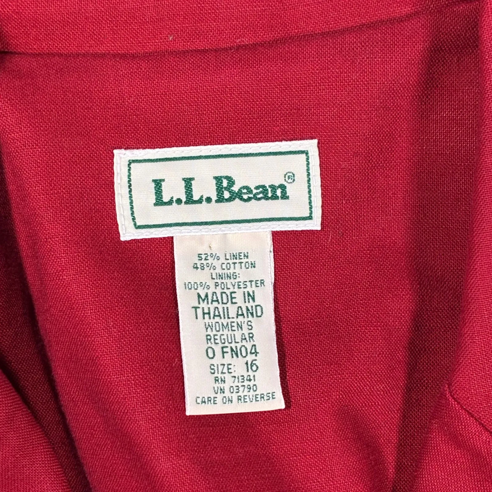 L.L.Bean Vintage  Womens Blazer Size 16 Red Linen Cotton Blend Button Front Jacket - Image 5