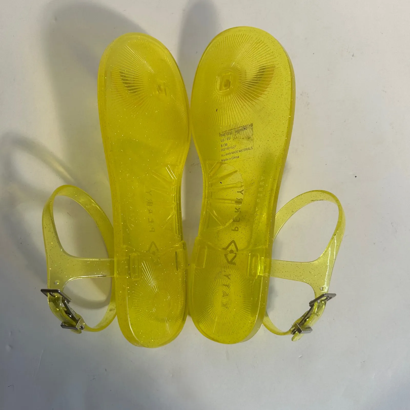 Katy Perry The Geli Jelly Sandals Yellow Rainbow Buckle Ankle Strap Women US 5 - Image 5