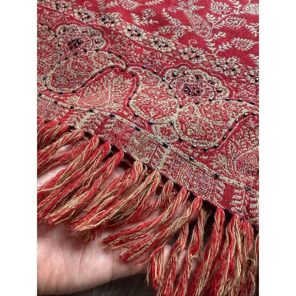 Vintage Nouveaux Red Paisley Print With Fringe Hem Straight Maxi Skirt Size 10 - Image 6