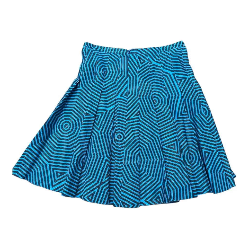 Akris Punto Fun Geometric Print  A Line Mini Pleated Cotton Skirt Women's Size 6 - Image 3
