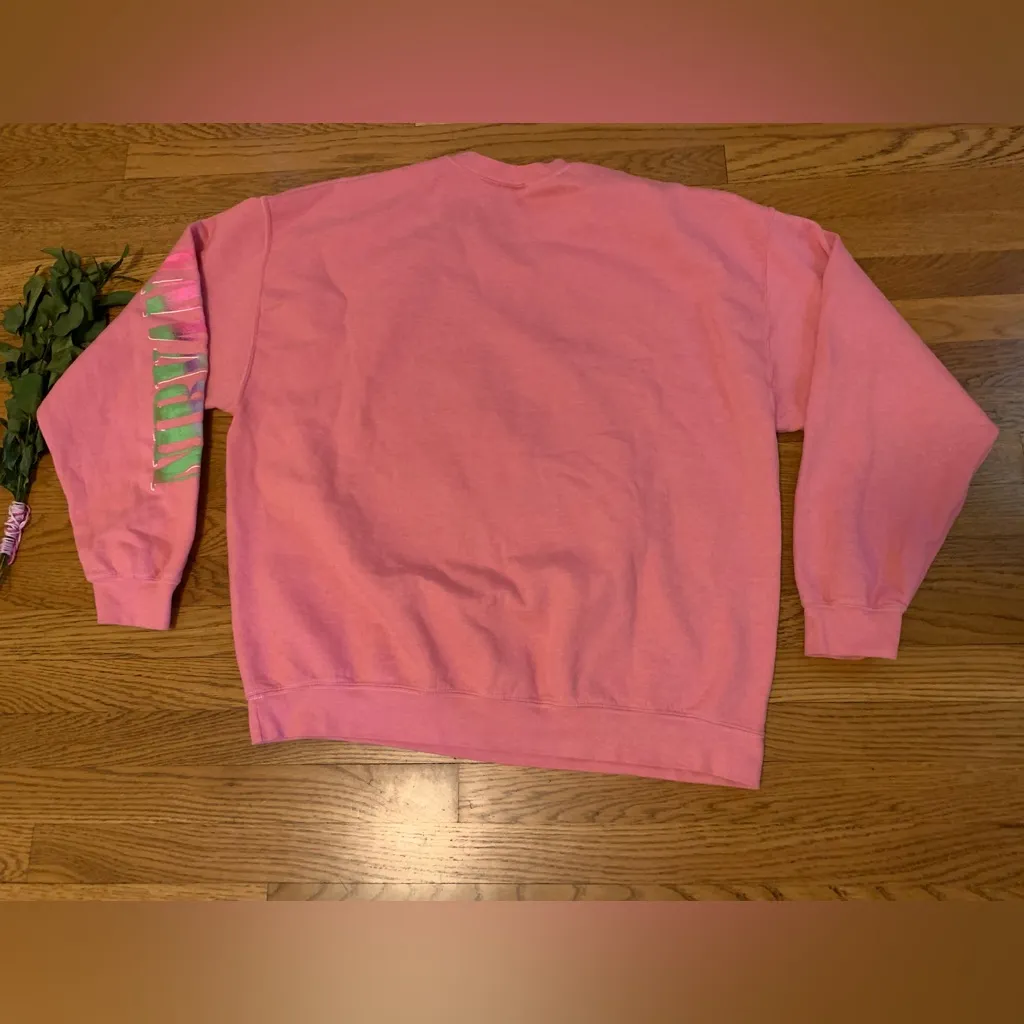 NWOT Nirvana Women's Preppy Smiley Face Crewneck Sweatshirt pink  XL - Image 9