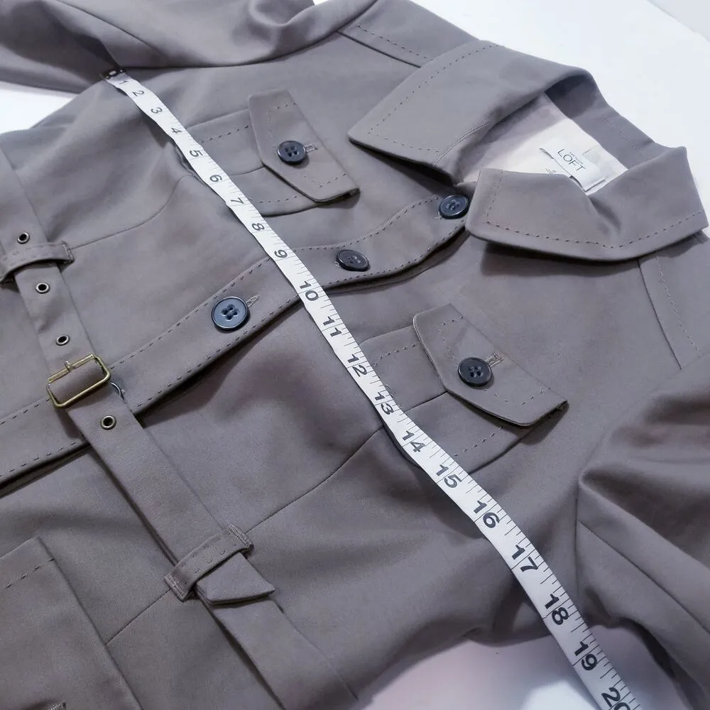 Ann Taylor LOFT Khaki Utility Cargo Military Style Belted Jacket Fully Lined - Image 7