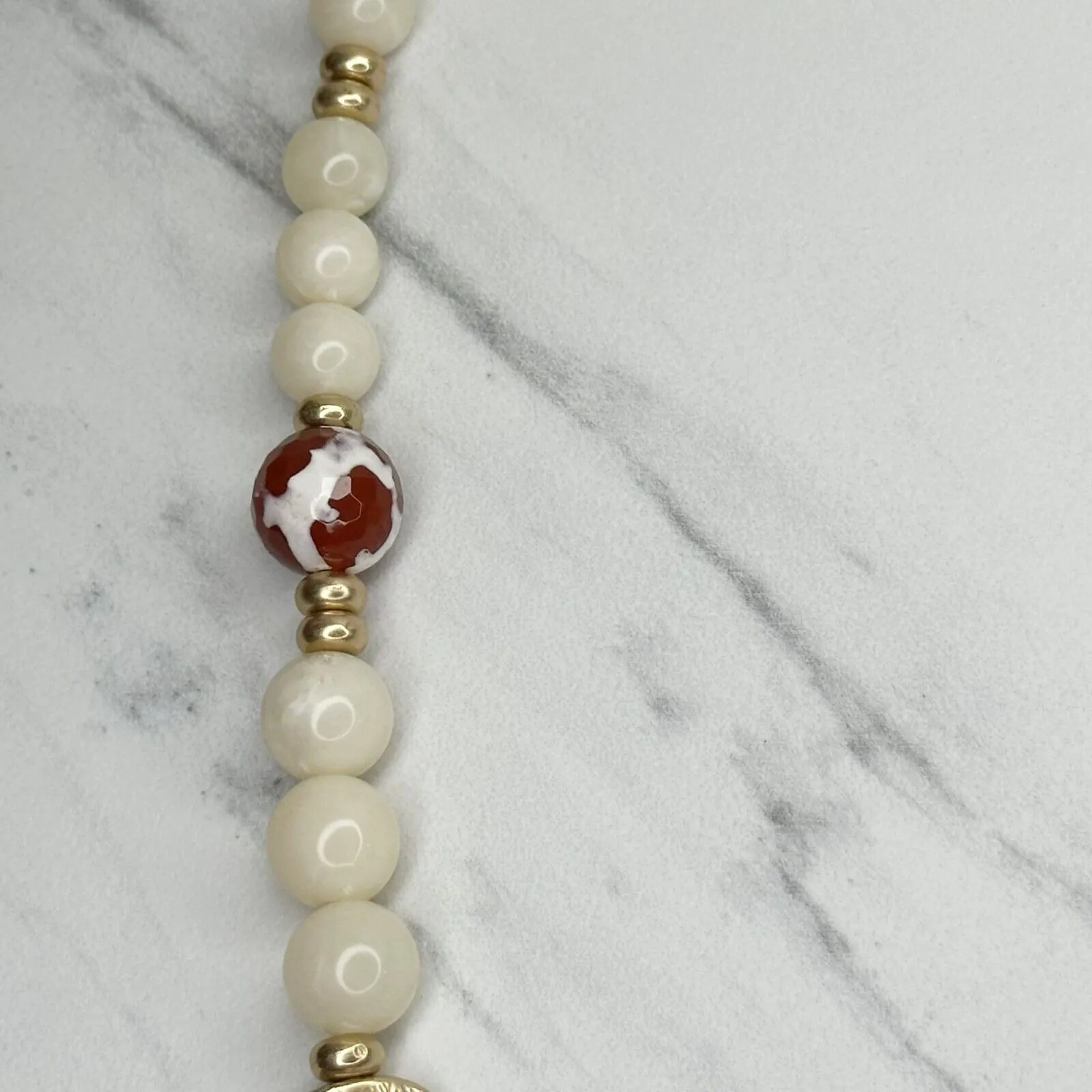 Chico's White Beaded Gold Tone Long Statement Necklace ✨ - Image 10