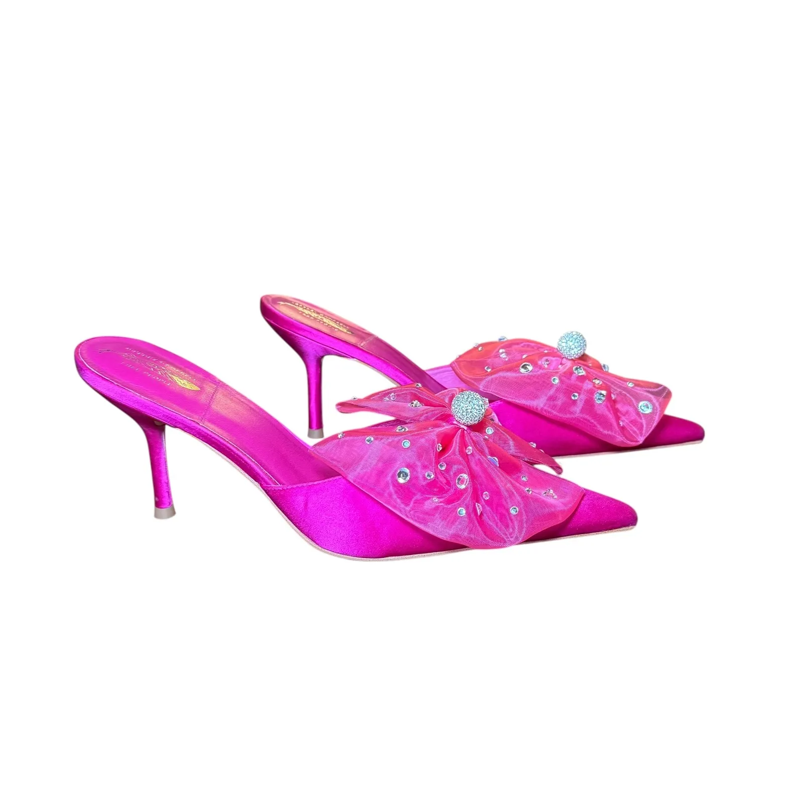 Jeffrey Campbell Free People Hot Pink Satin Bow Rhinestone Party Crasher Heel 11 - Image 6