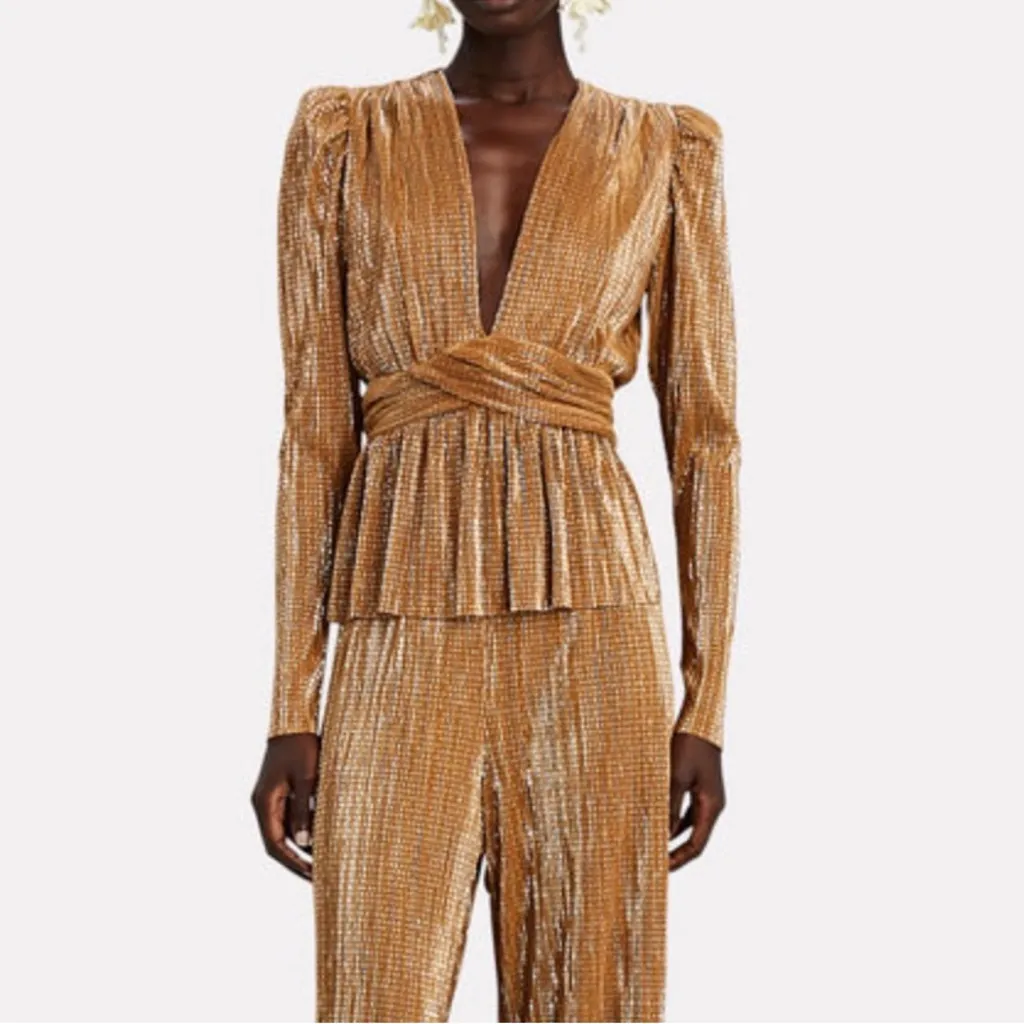 Sabina Musayev Gold Pleated Blouse Size XS - Image 2