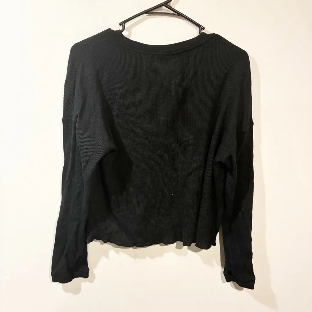 Everlane Black BOXY HENLEY IN COZY WAFFLE Size Medium - Image 6