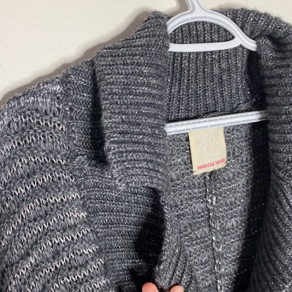 Rebecca Taylor shimmering chunky knit shawl collar one button sweater cardigan S - Image 5