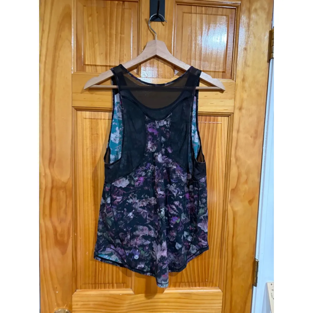 Lululemon Mesh Floral Racerback Tank Top Black Purple Moody Print Women’s - Image 4
