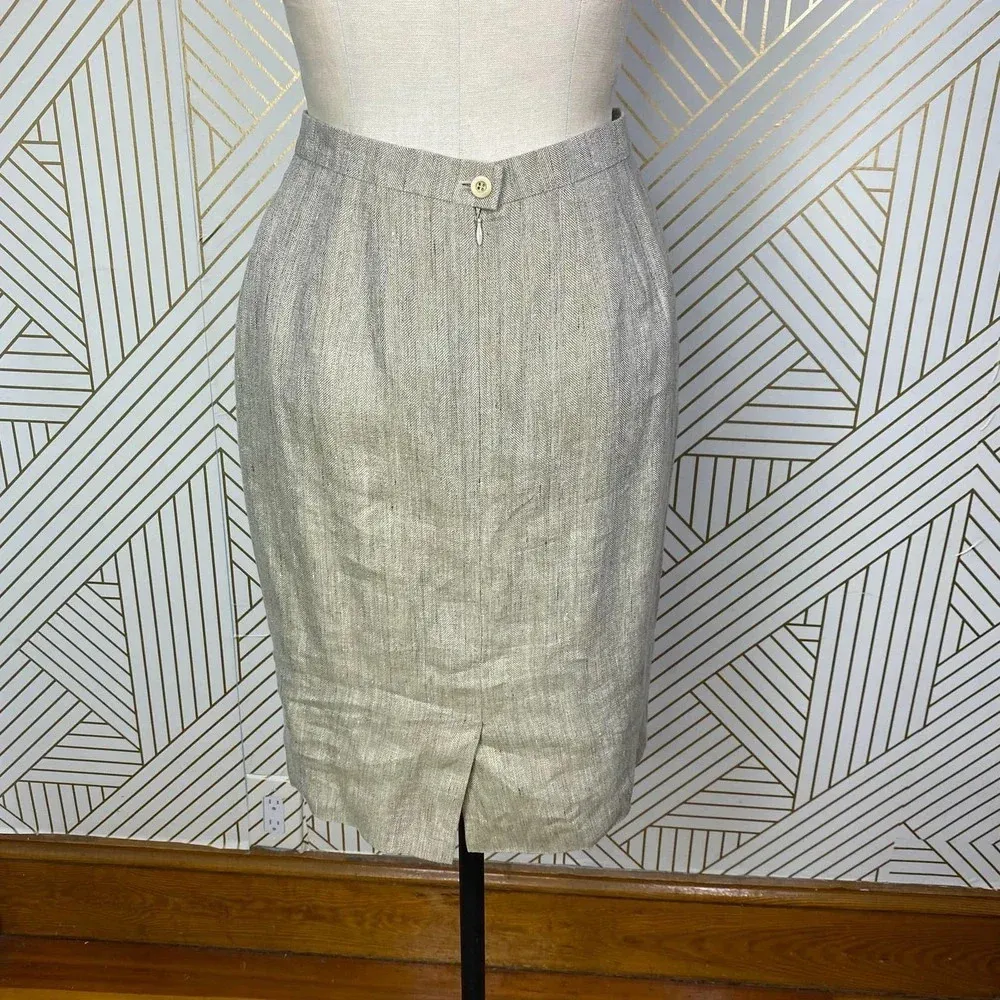 Escada 100% Linen Straight Pencil Skirt in Natural Beige Tan Size 36 / US 6 Tan - Image 5