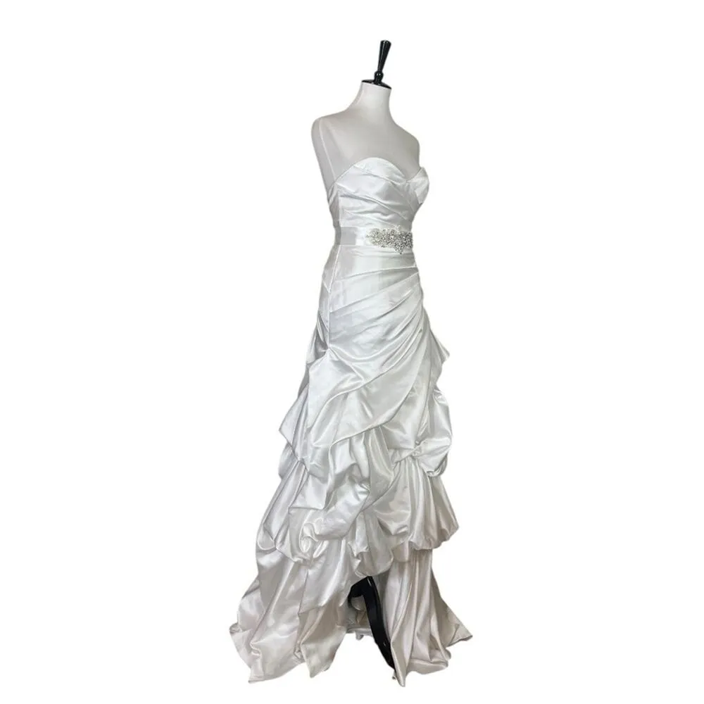 Maggie Sottero New Wedding Gown Hi Low Satin Rhinestone Diamond White Size 6 - Image 2