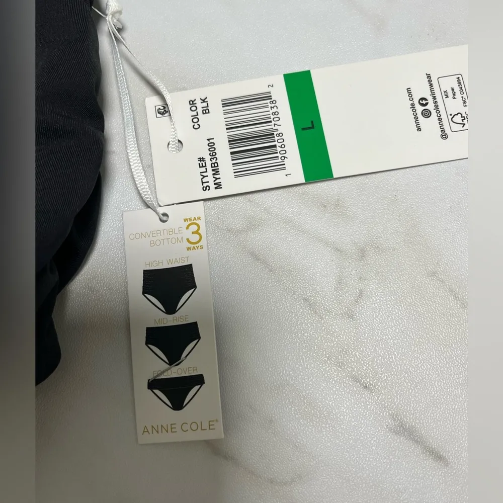 NWT Anne Cole Convertible High Waisted Fold Over Black swimsuit bottom size L - Image 5