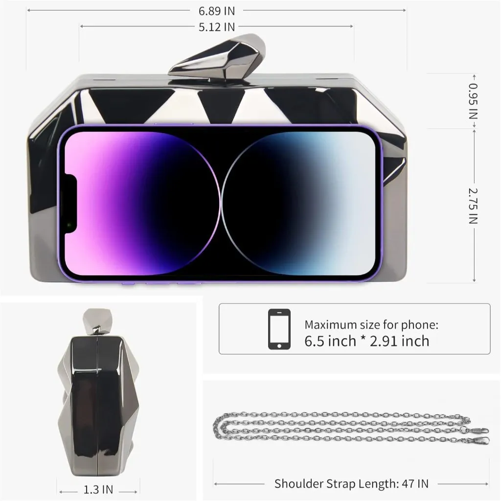 ⚡ Women's Shinny Grey Metal Gold Evening Banquets Formal Party Clutch Bag Gray - Image 3