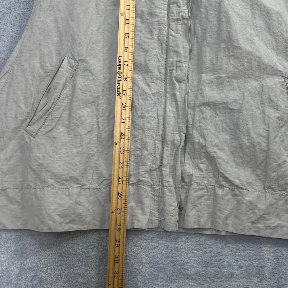 Eileen Fisher Rumpled Hooded‎ Jacket Cotton Metallic Lightweight Small Gray Snap - Image 12