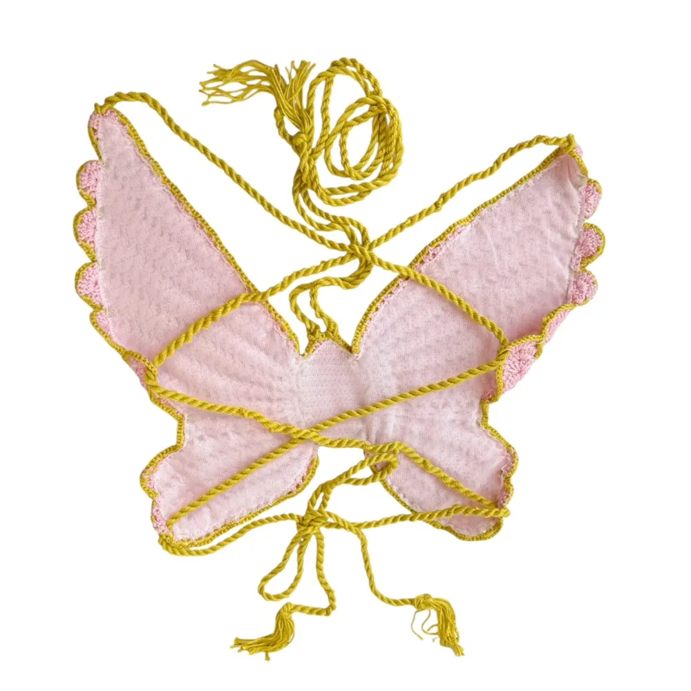 My Beachy Side Crochet Butterfly Halter Bikini Set Size Medium NEW Pink - Image 3