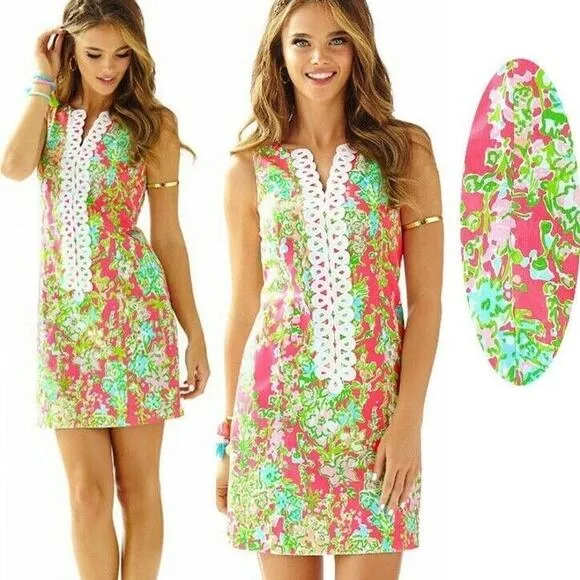 Lilly Pulitzer Cathy Shift Dress Flamingo Pink Southern Charm 0 Lace 100% Cotton - Image 2