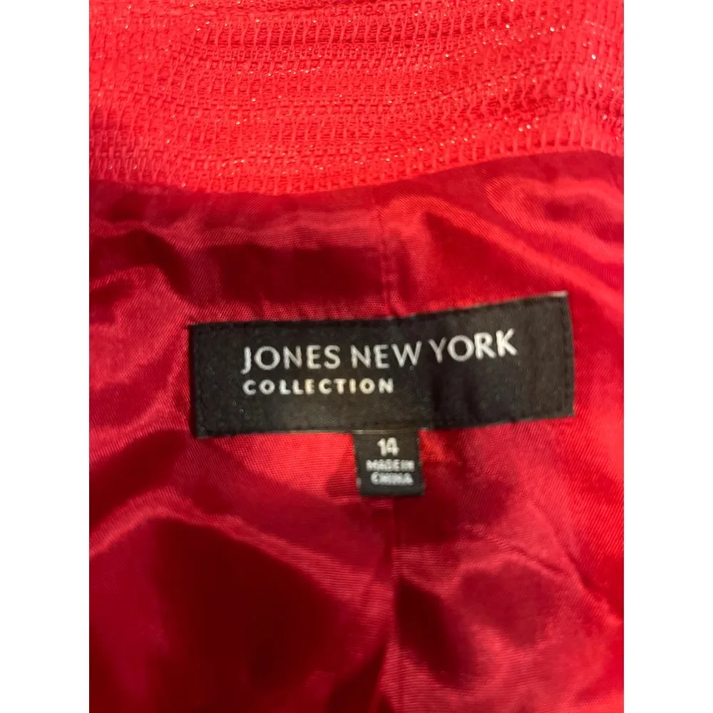 Jones New York Red‎ Ribbed Jacket Blazer Chic Button-Front Outerwear B-340 - Image 2