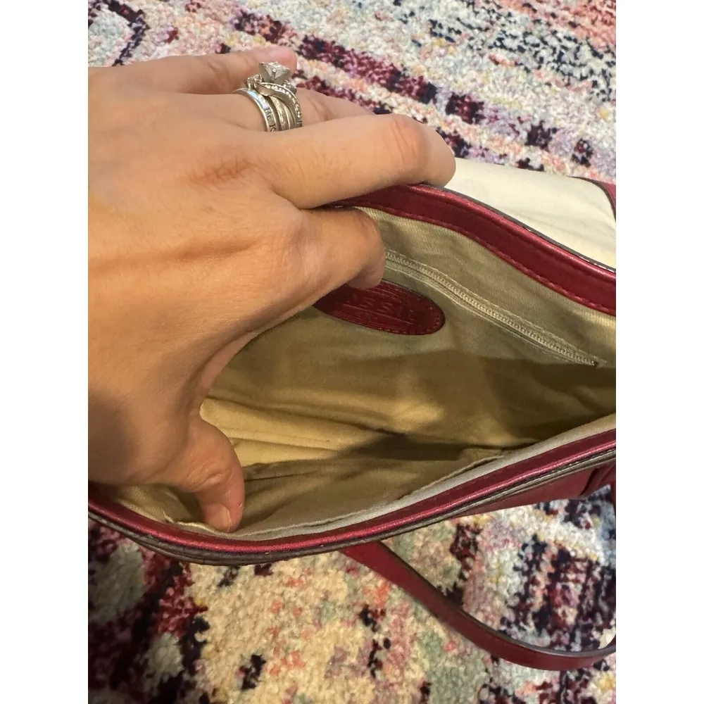 Fossil Crossbody Shoulder Bag‎ Red Leather Purse - Image 7