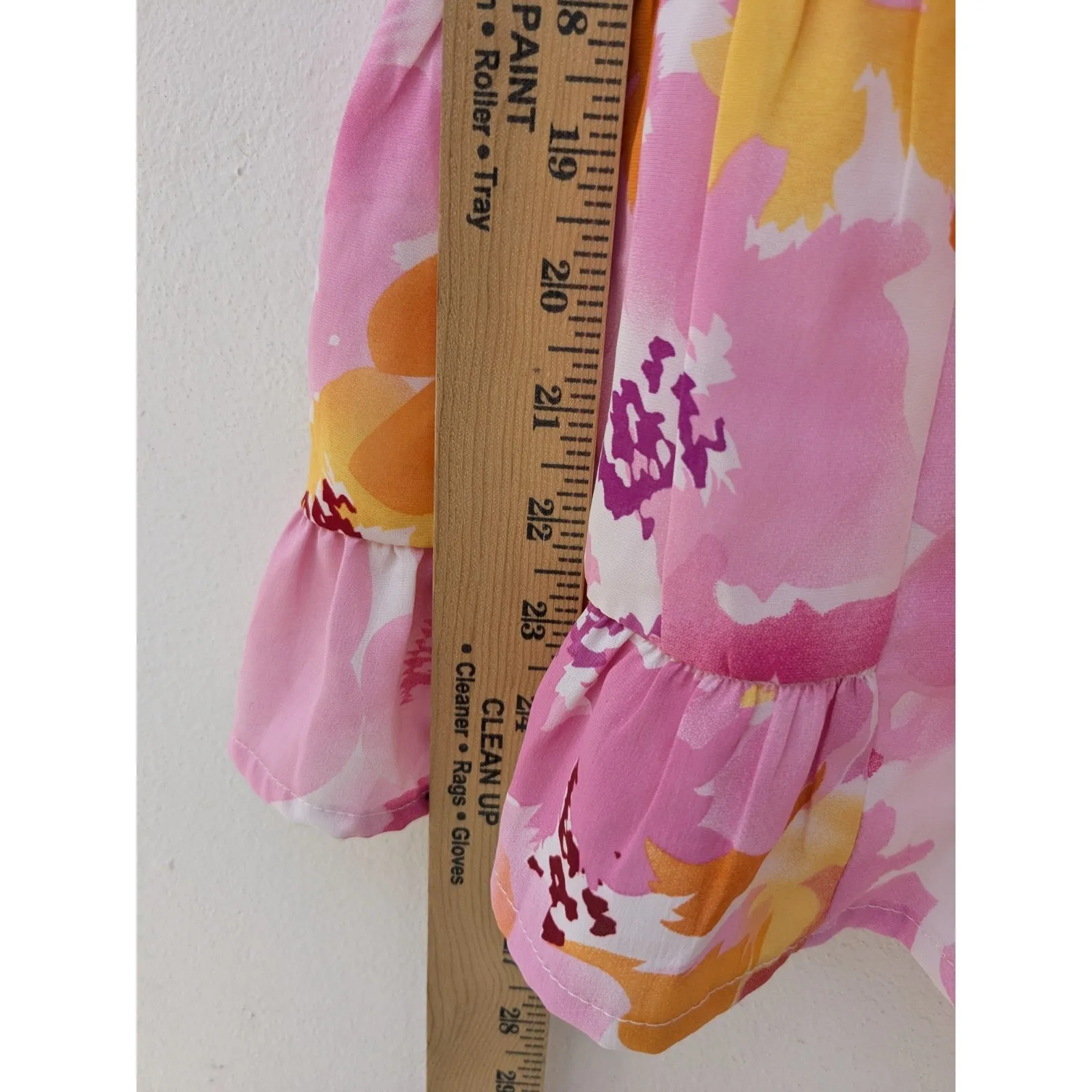 Entro Women's Blouse Top Babydoll V Neck Floral Print Colorful Pink Orange Sz M - Image 7