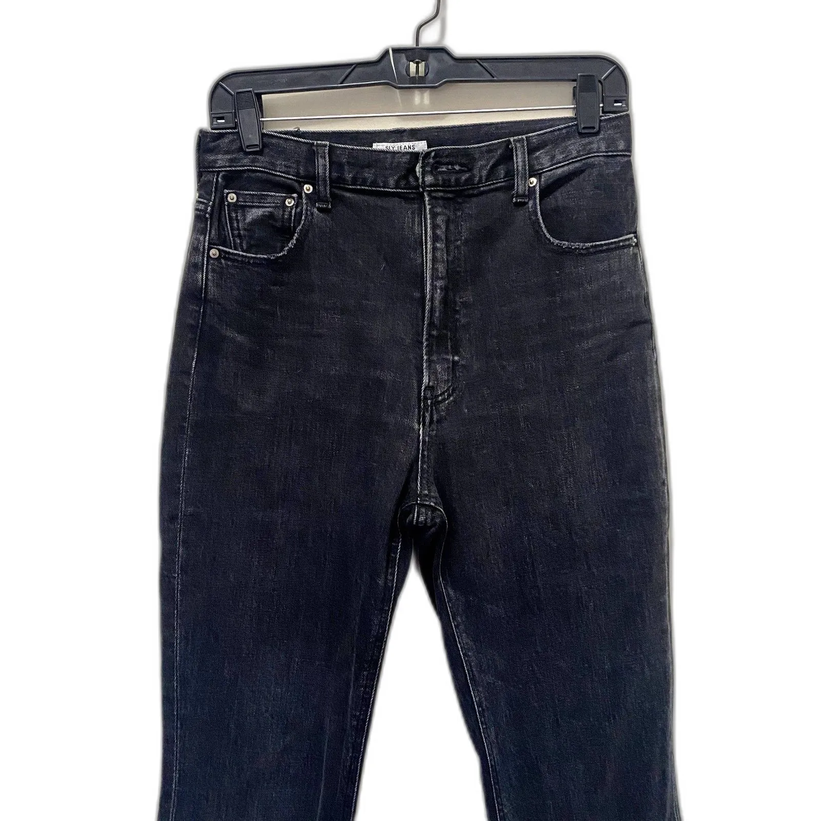 Sly Jeans Split Bootcut Jeans Black Wash Denim High Rise Size 26 Waist Black - Image 2