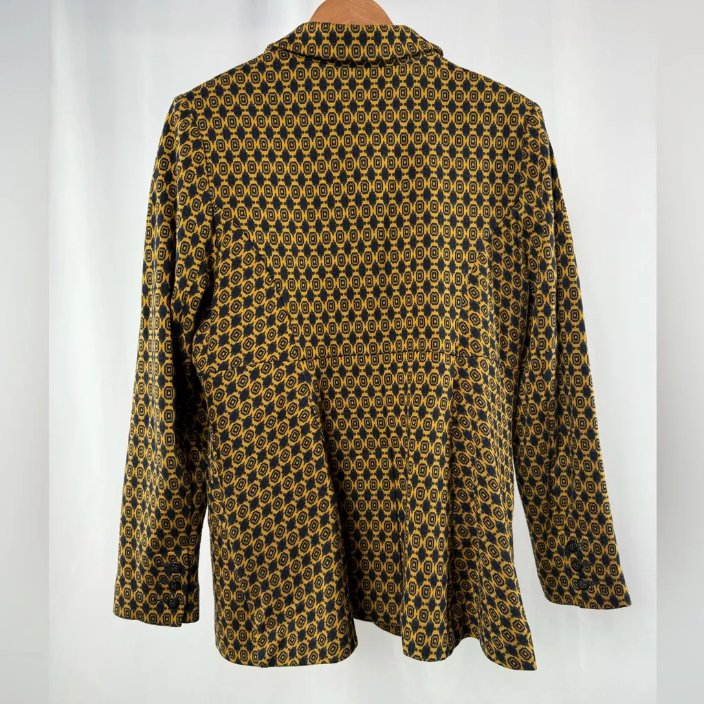 CAbi Kensington Knit Medallion Blazer Skirt Suit‎ Set in Mustard Navy Size Large - Image 5