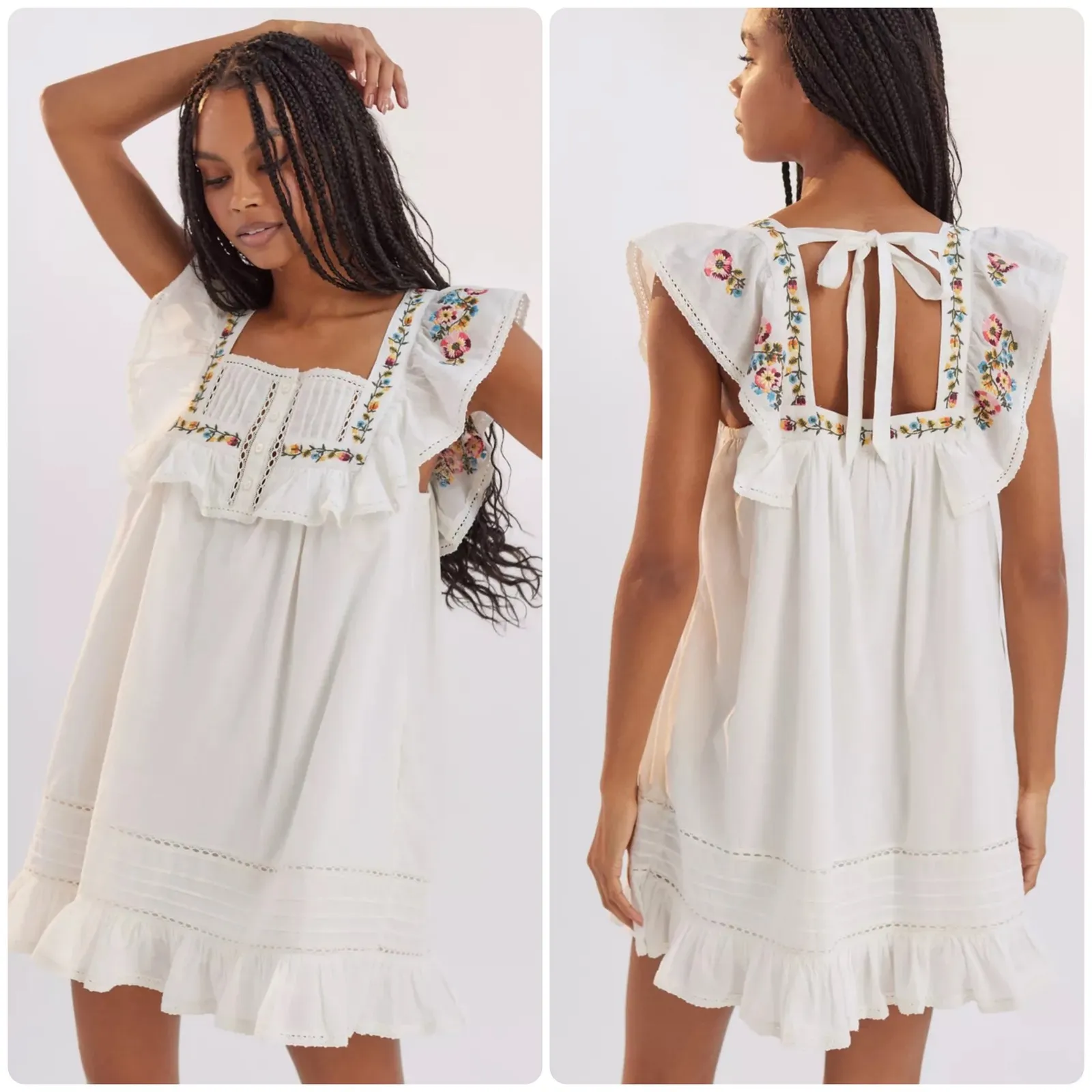 Urban Outfitters Womens Boho Festival Floral Embroidered‎ Ruffle Dress Size S - Image 2