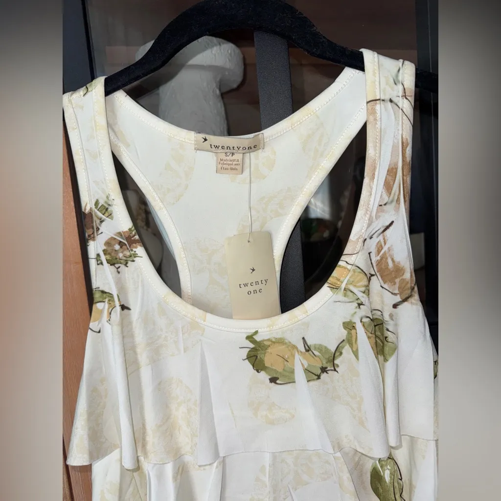 Deadstock y2k Forever 21 tank top ruffle blouse tiered floral twentyone beige - Image 3