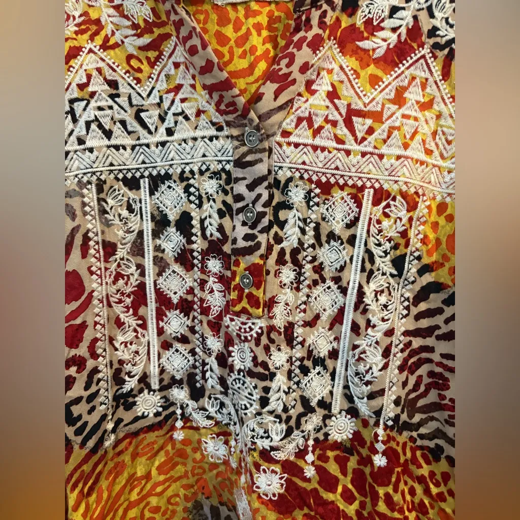 Savanna Jane Animal Print Embroidered Blouse Red - Image 4