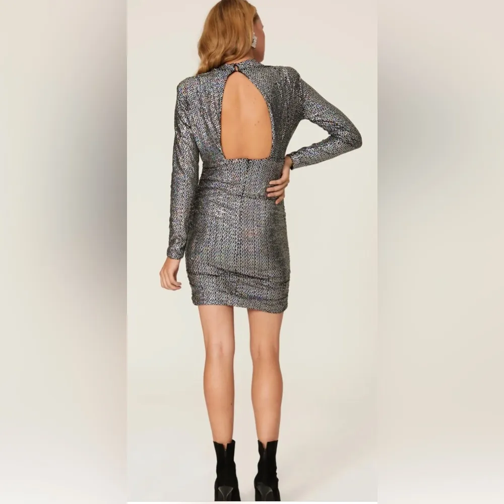 Alexia Admor Rainbow Sequin Mini Dress Long Sleeve Iridescent Keyhole Back sz 10 - Image 3