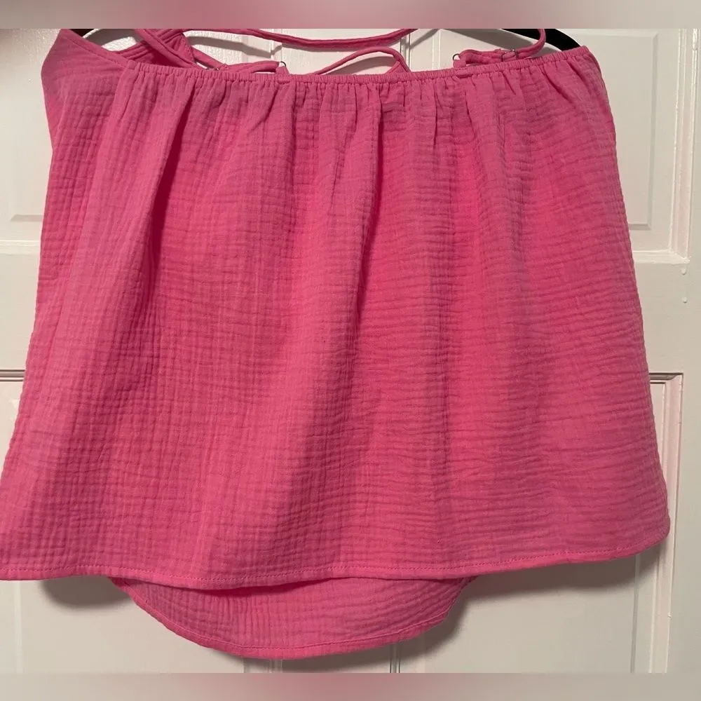 Pink Lily Summer Lover Cross‎ Back Gauze Tank Pink Womens Medium - Image 6