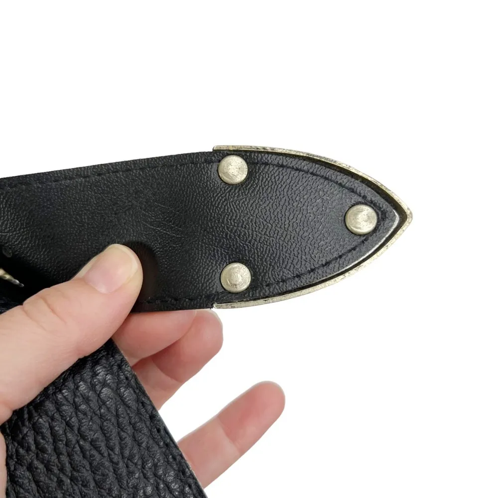 Black Pebbled Faux Leather Square Silver Vine Pattern Buckle Belt - Image 5