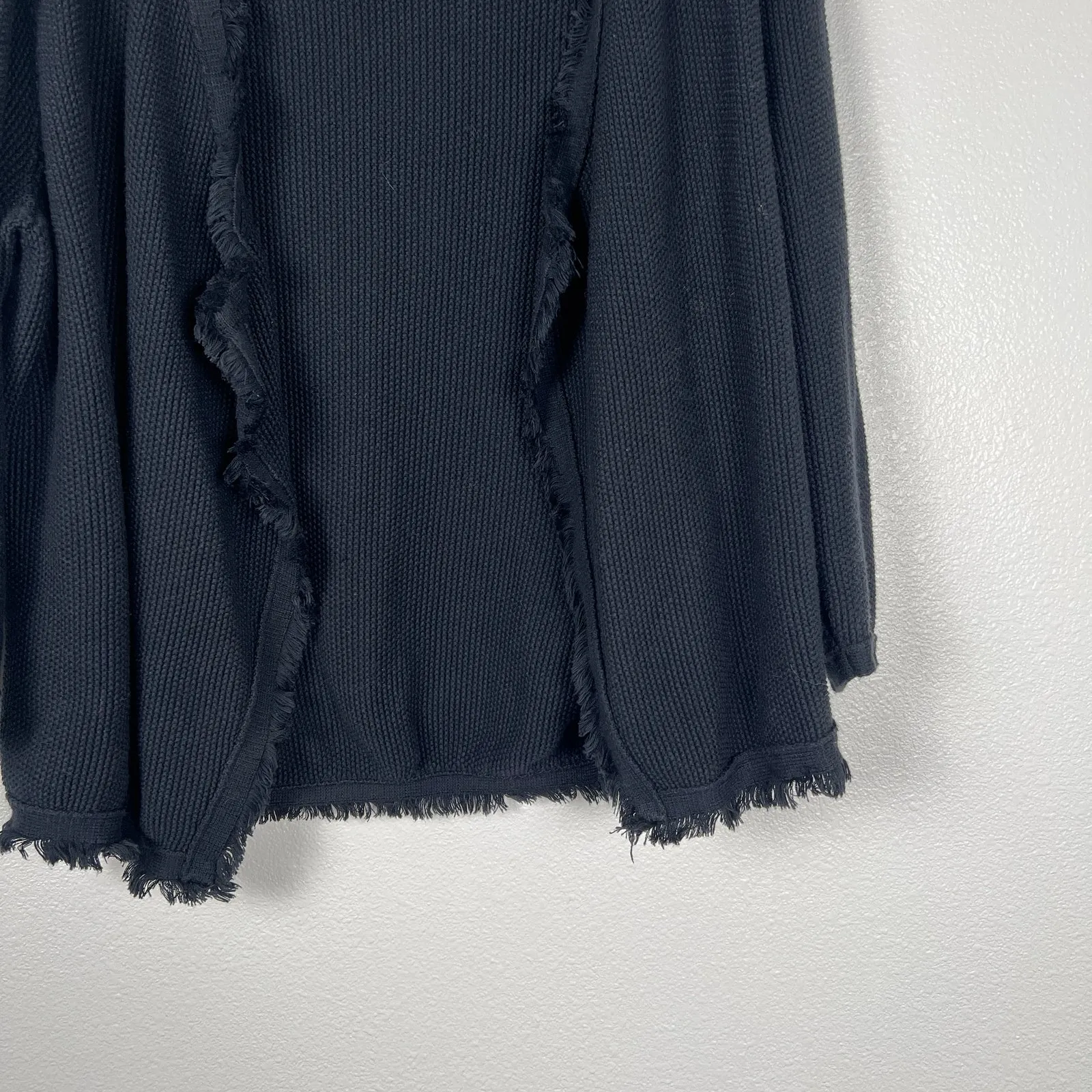 Eileen Fisher Women's Open Front Fringe Trim Cardigan Black Sz‎ L - Image 4