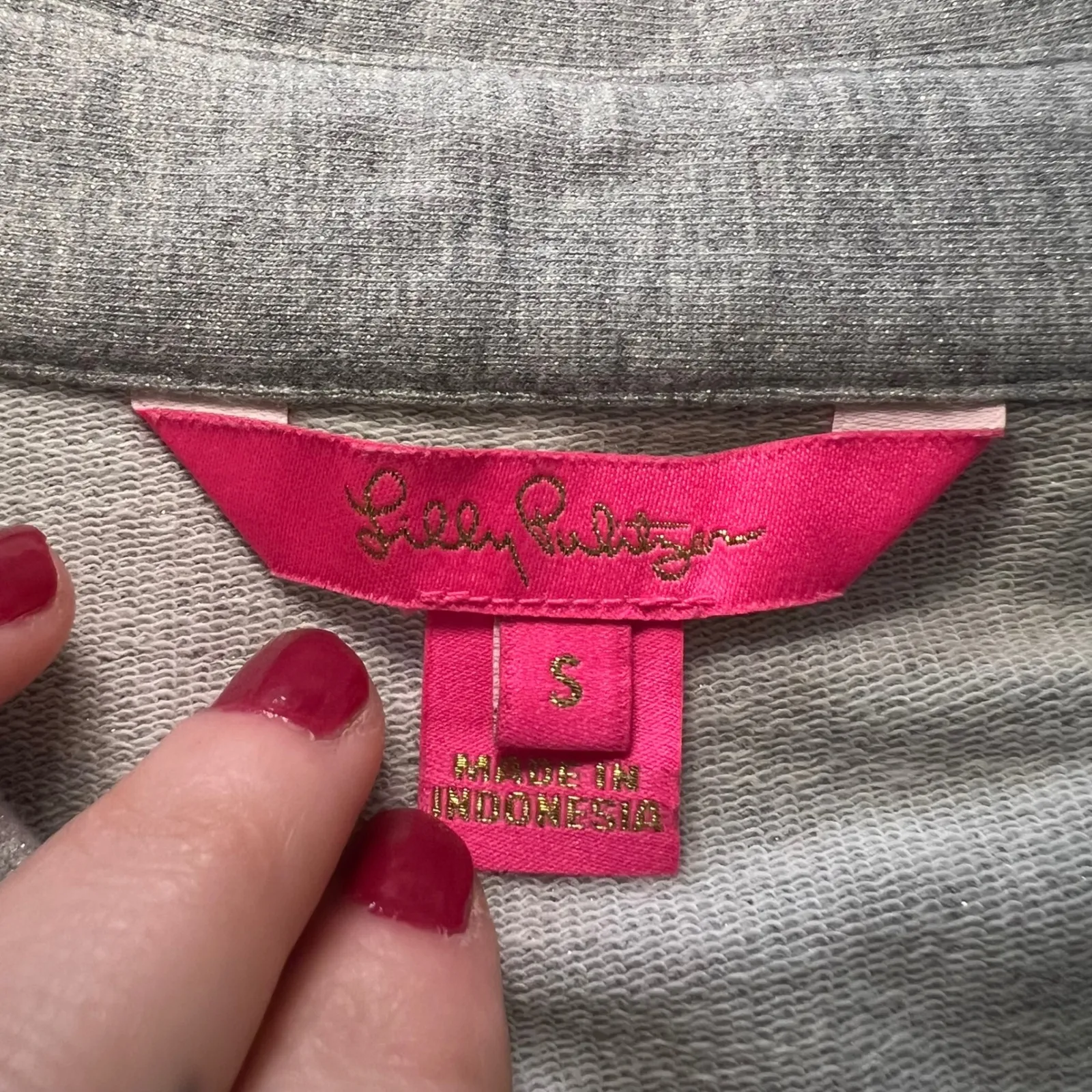 Lilly Pulitzer Emalia Shimmer Terry Pullover‎ Gray Sparkle Sweater Womens S - Image 3