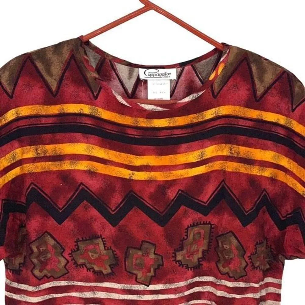 Cappagallo Sport Vintage 90’s Blouse Western Southwestern‎ Tribal Print Size 8 Brown - Image 3