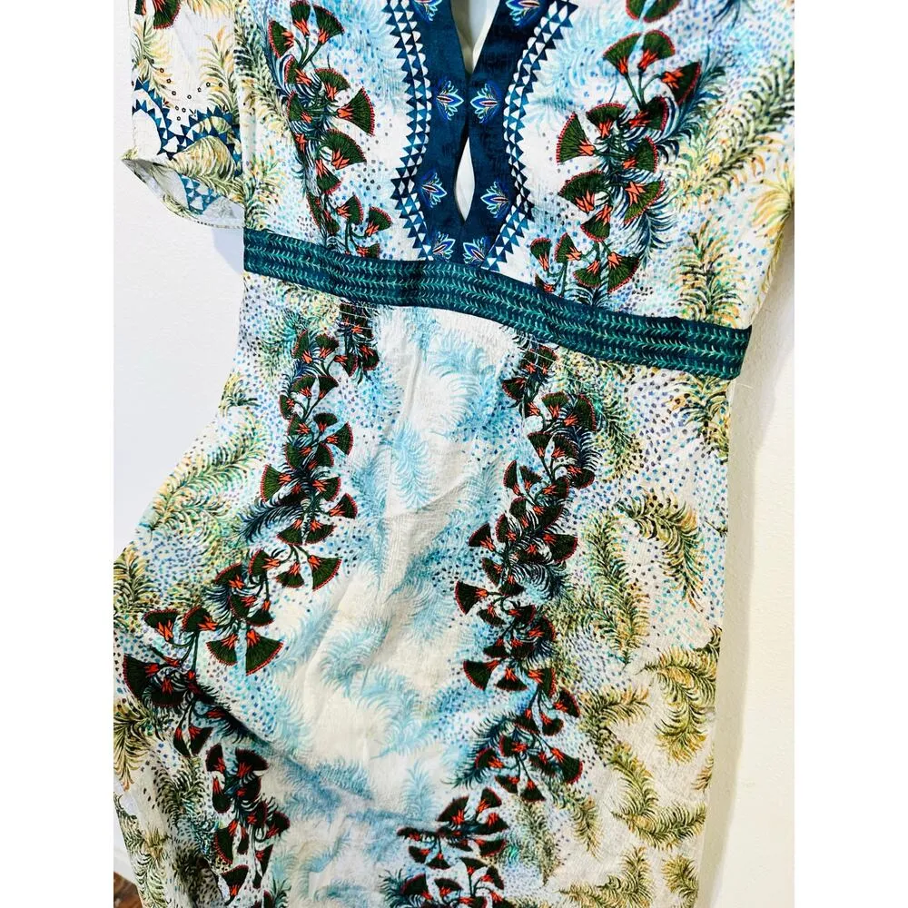 SALONI Blue White Floral Tabitha Feather Papyrus 100% Silk Midi Dress Size US 0 - Image 11