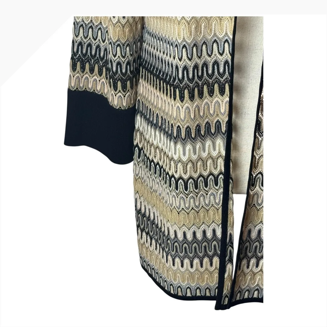 Misook Sweater Women XS Black Tan Knit Geometric Sparkle Open Long Line Cardigan - Image 5