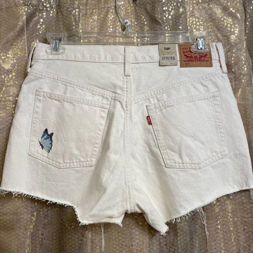 Levi’s Women's 501 Ivory Give Me Butterflies Hi-Rise Denim Shorts, 30 NWT - Image 2